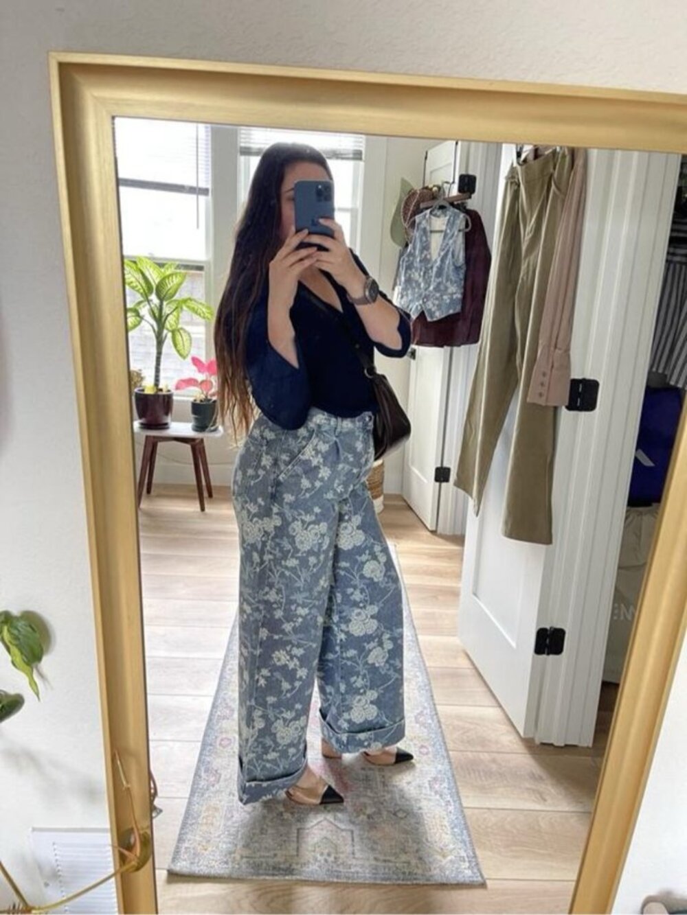 NWT Size 26 - Pilcro The Leon 100% Cotton High-Rise Wide-Leg Jeans Blue Floral - Picture 7 of 12